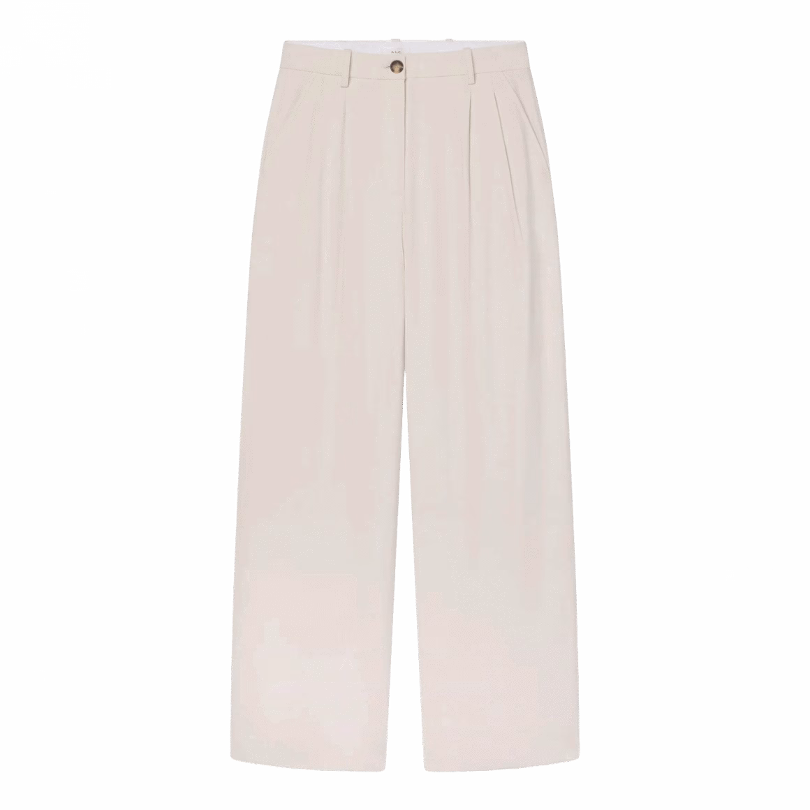 Light beige linen-blend wide-leg trousers with pleats and button front from A.L.C.