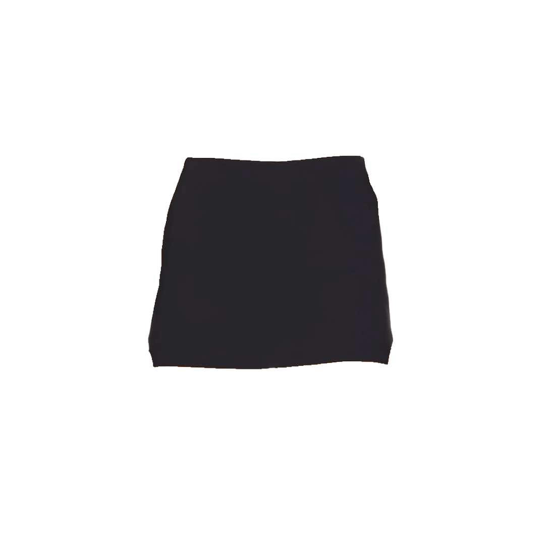 Black mini skort by Amanda Uprichard with clean waistband and tailored fit