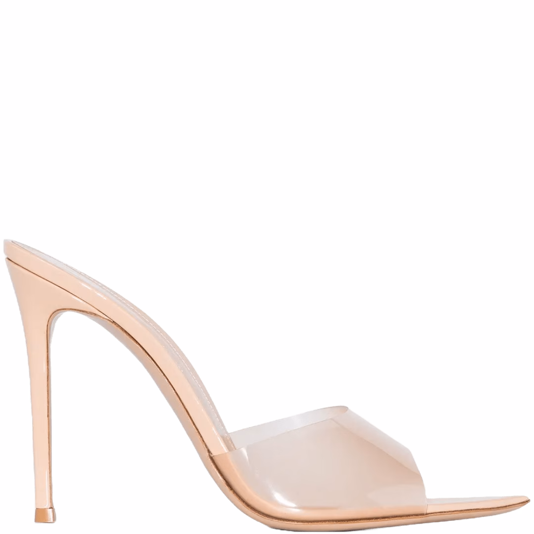 Nude heel with a clear TPU strap and open toe from Gianvito Rossi