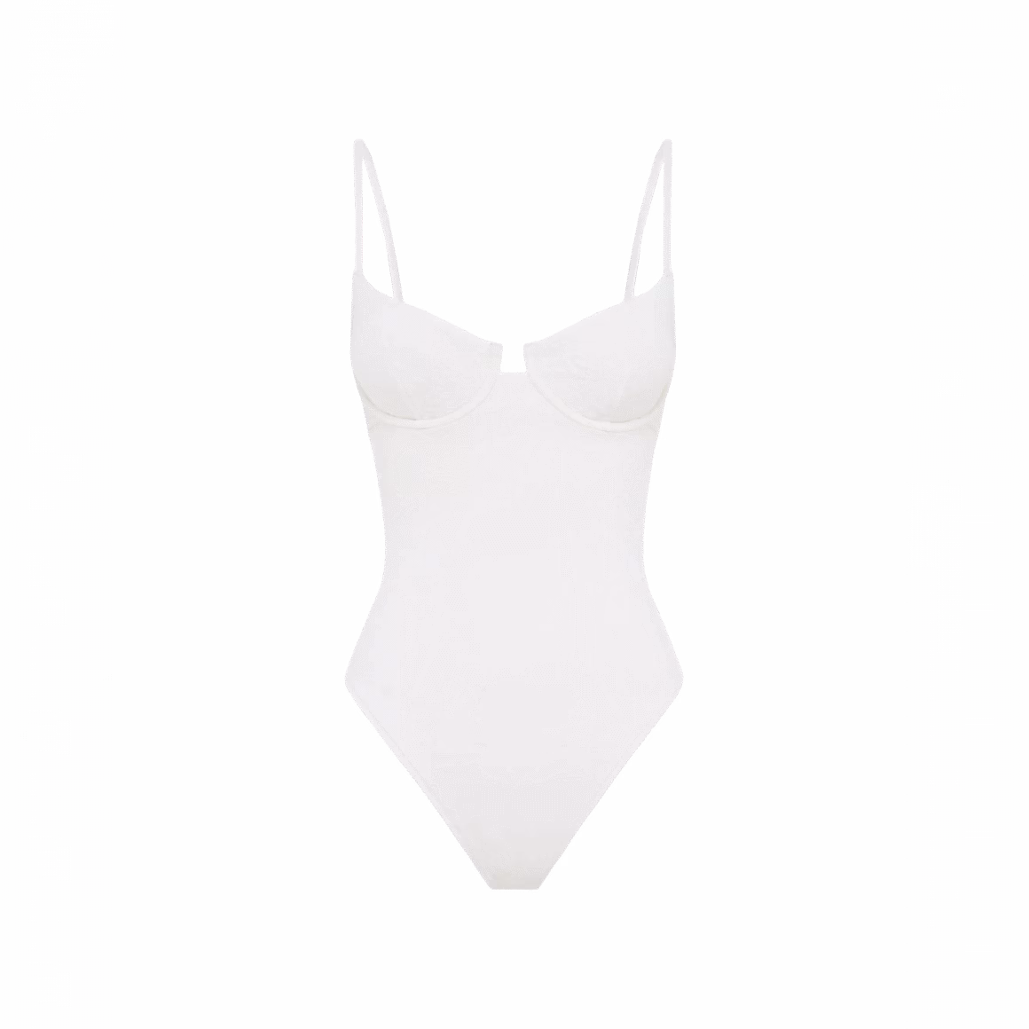 White square-neck swimsuit with underwire cups and thin straps