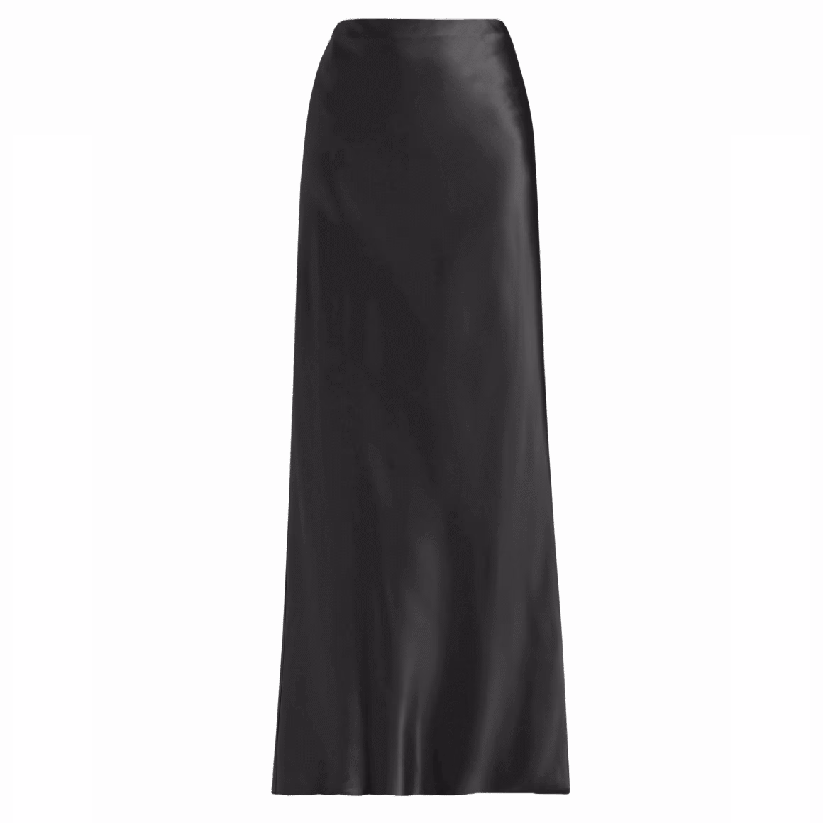 Long black silk slip skirt with high waist and soft drape from Reformation