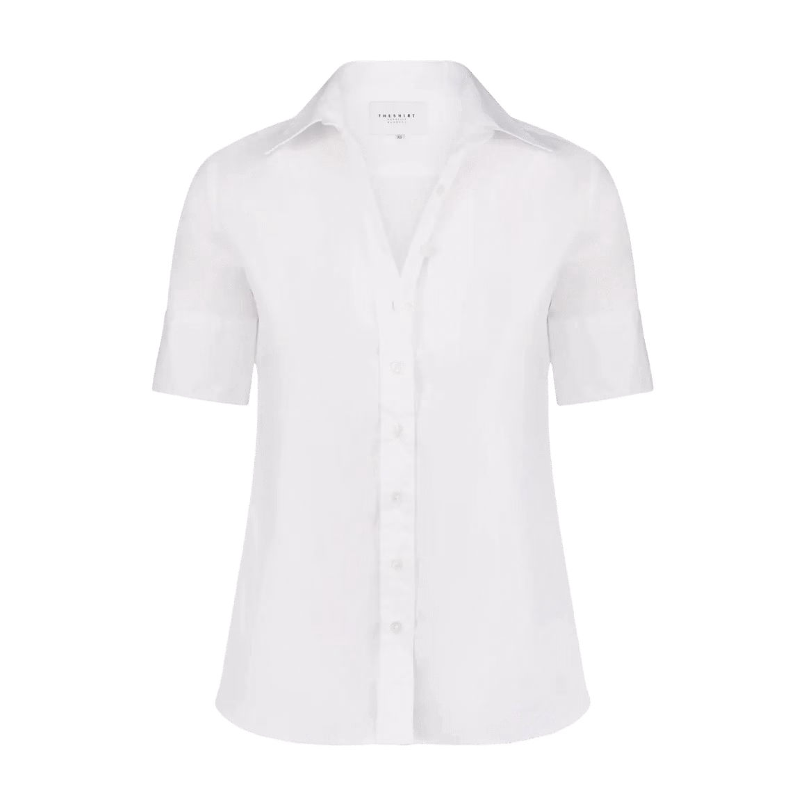 White short-sleeve button-down with tailored fit and classic collar